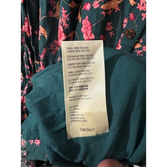 Free People Boho Floral Dress M Green Pink Long Sleeve Button Peasant Tunic - Picture 5 of 10